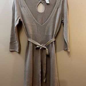 Charlotte Russe Gold with Metallic Threading Knit V-Neck Dress with Keyhole Back